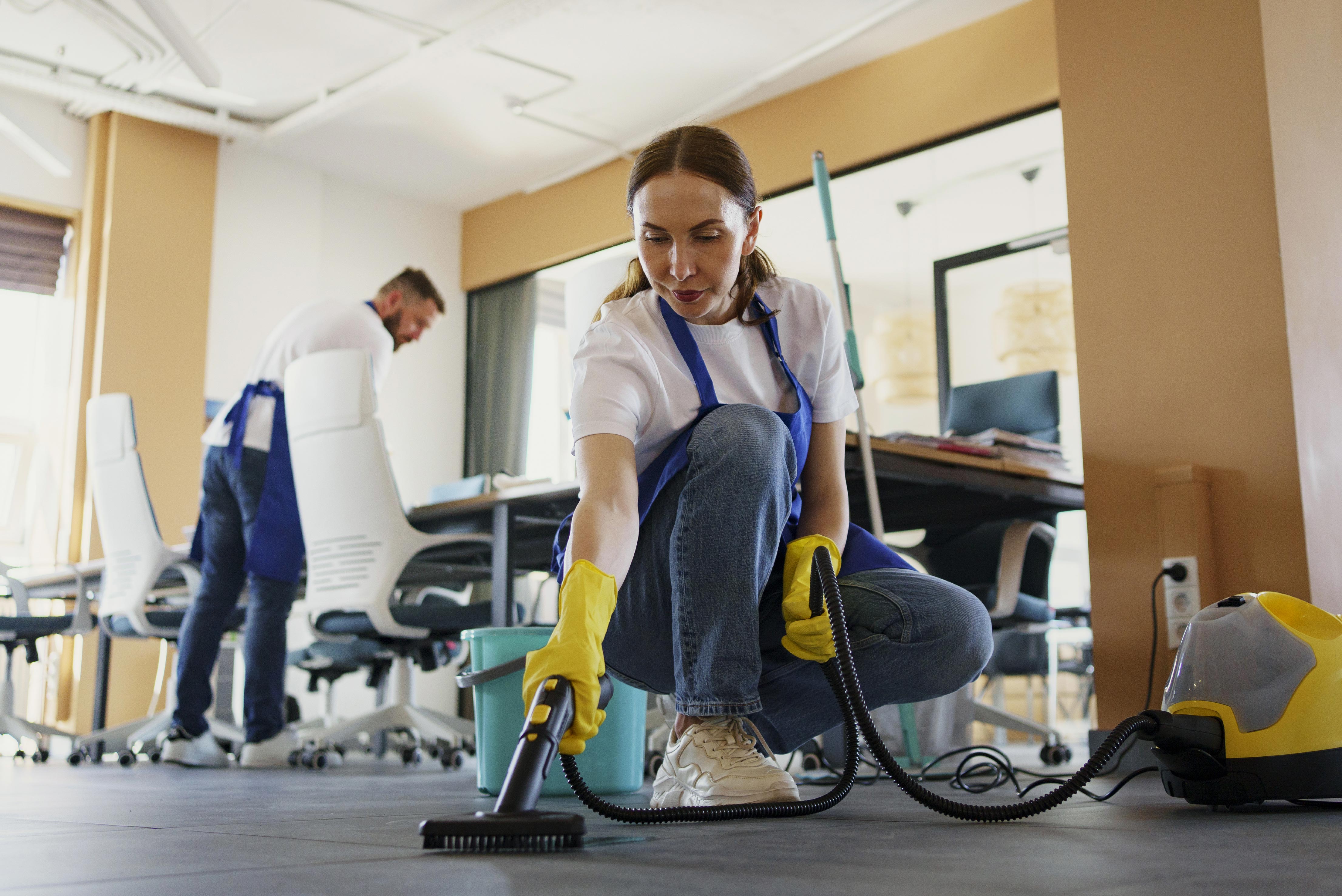 Carpet cleaning team at work